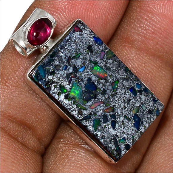 Earth Art hand crafted artisan Jewelry - For NATALIE🧡 Ethiopian fire opal in Pyrite silver pendants